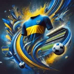 Imagem abstrata em azul e ouro, representando a energia e o orgulho do Boca Juniors